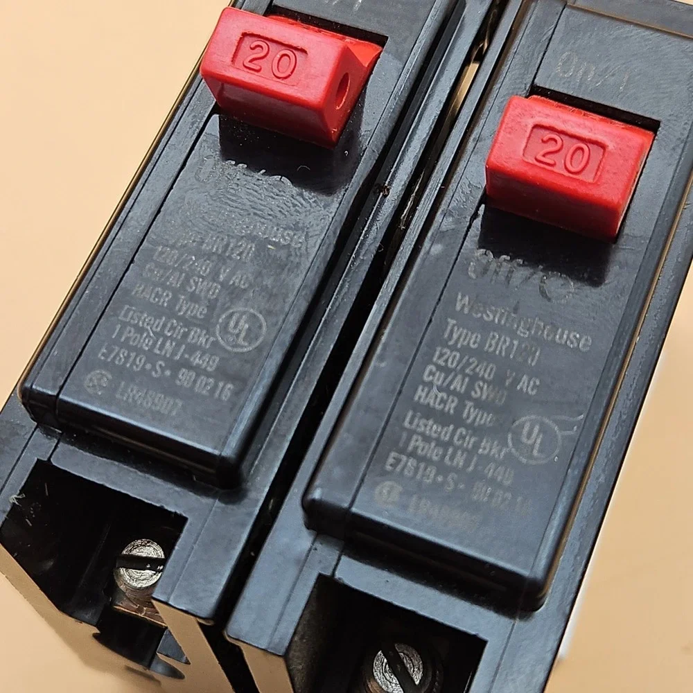 Lot Of 2 Westinghouse BR120 C120 1 Pole 20 Amp Circuit Breaker Red Hand